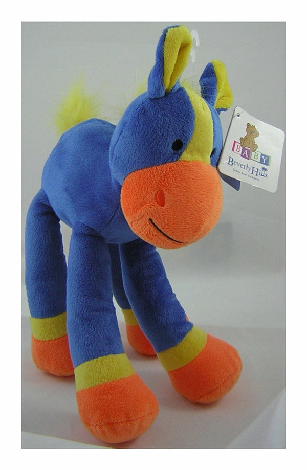 Beverly Hills Plush Donkey Rattle Toy | Blue & Orange | 11" Tall