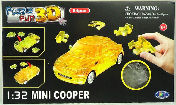 Happy Well 3D Mini Cooper Puzzle – Translucent Yellow | 1:32 Scale