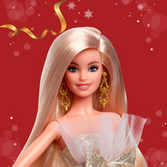 Barbie Holiday Signature Doll with Black Dress & Dollhouse Set