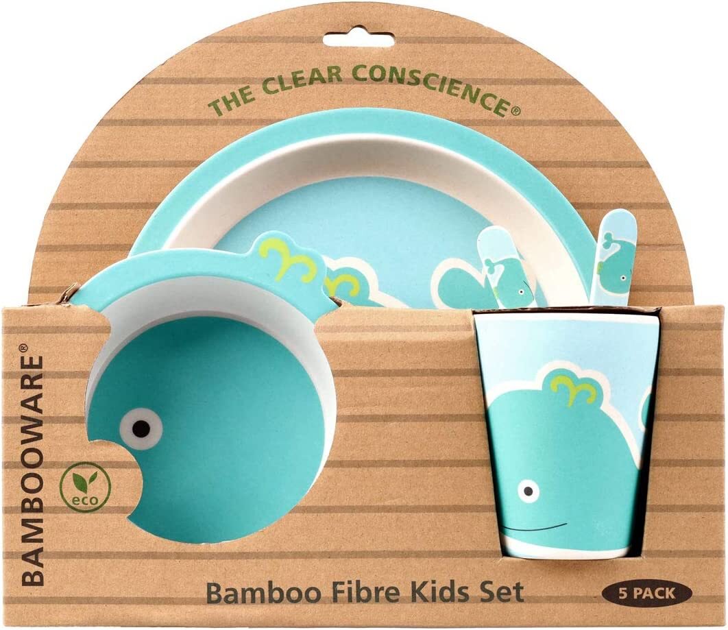 The Clear Conscience Bamboo Kids Dinnerware Set – 5-Piece Whale