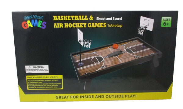 Real Wood Games 2-in-1 Tabletop Basketball & Air Hockey Game