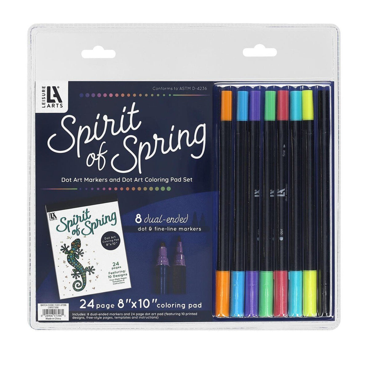 Leisure Arts Spirit Of Spring Dot Art Pad & Dual-Ended Marker Set 9pc