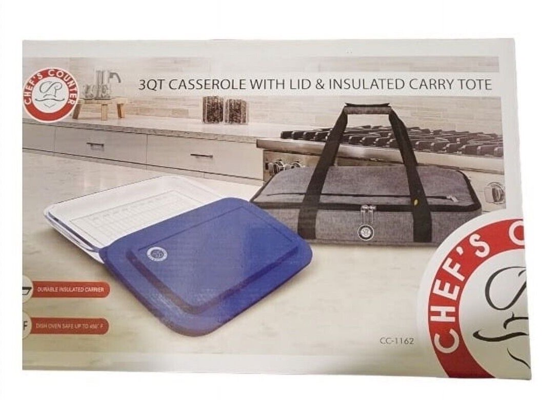 Chef's Counter 3Qt Glass Casserole Dish with Lid & Insulated Carry Tote
