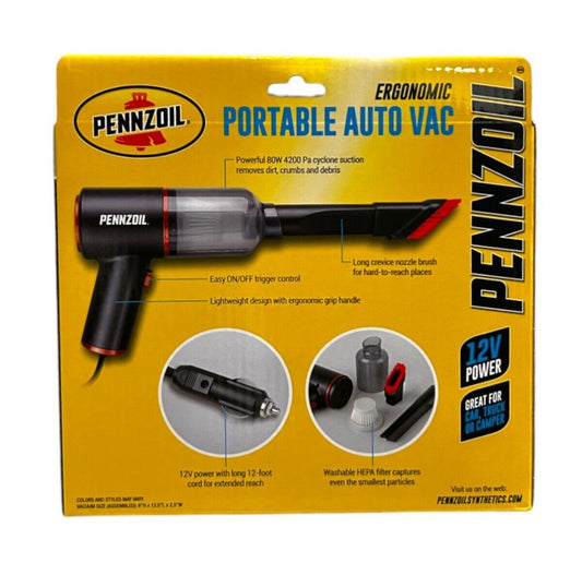 Pennzoil Portable 12V Car Vacuum with HEPA Filter & Long Nozzle