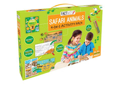 Factivity Safari Animals 4-In-1 Kids Activity Pack with Puzzle & Coloring