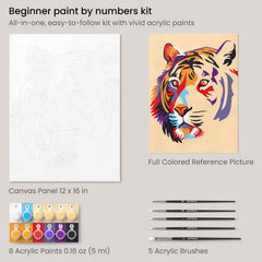 Arteza Tiger Paint by Numbers Kit | 12x16 In | 21-Piece Set