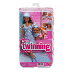 Barbie Twinning Looks Doll & Pet Dog – Blue Polka Dot Set