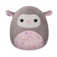 Squishmallows 12-Inch Elea Grey Lamb Pink Floral Belly Plush