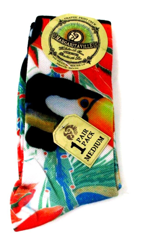 Margaritaville Toucan Graphic Print Crew Socks – Ladies Medium