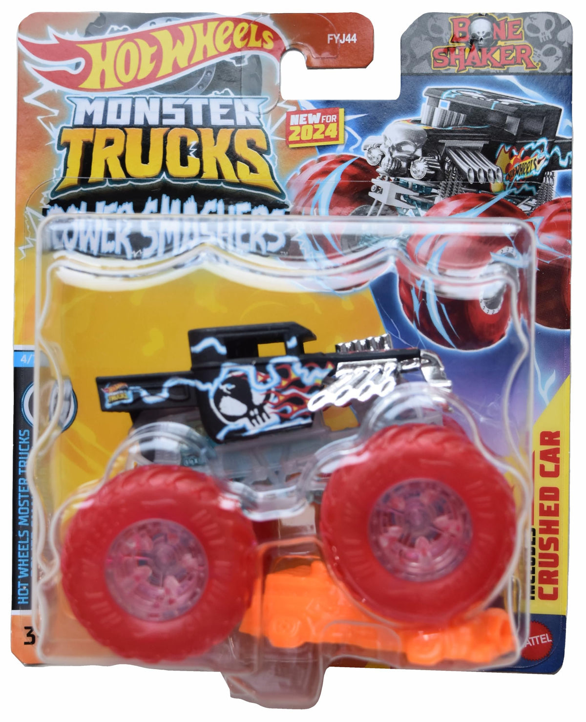 Hot Wheels Monster Trucks Bone Shaker Power Smashers + Crushed Car