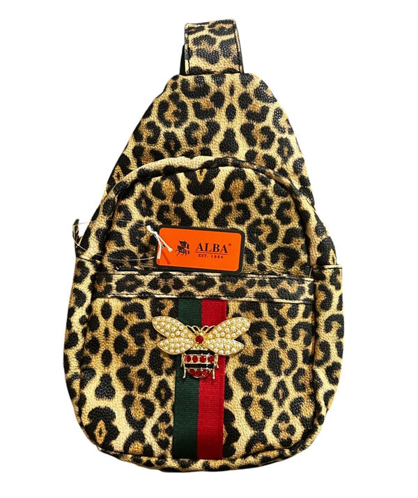 Alba Queen Bee Leopard Sling Backpack | Vegan Leather