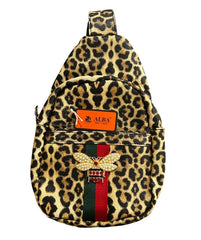 Alba Queen Bee Leopard Sling Backpack | Vegan Leather