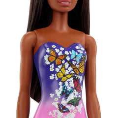Barbie Beach Doll – Purple Butterfly Swimsuit & Straight Black Hair