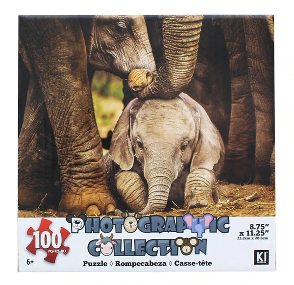 KI Puzzles Elephant Family 100-Piece Photographic Jigsaw Puzzle