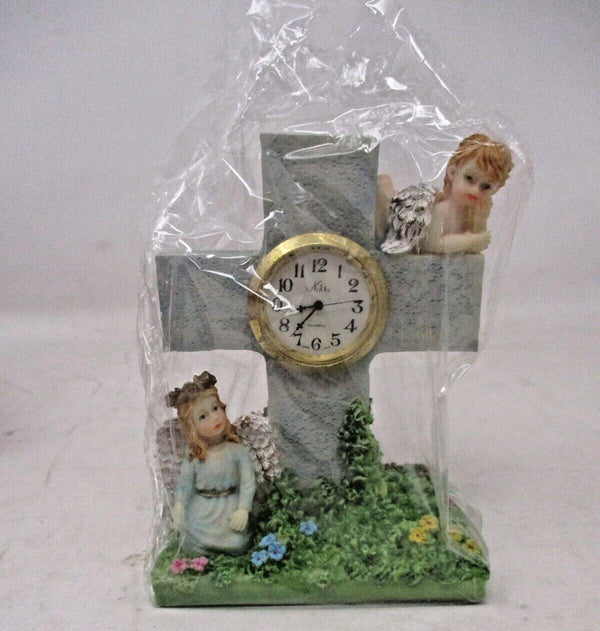 Nikko Angels & Cross Clock Figurine | Decorative Spiritual Accent