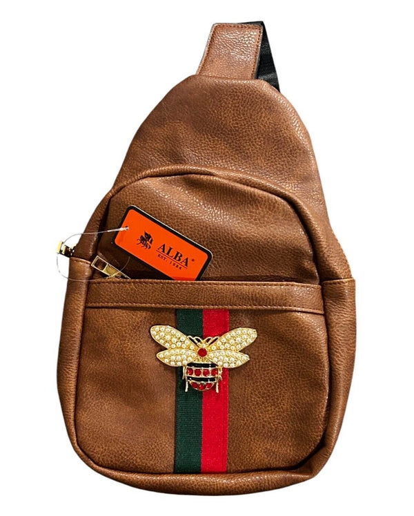 Alba Queen Bee Stripe Sling Backpack – Brown