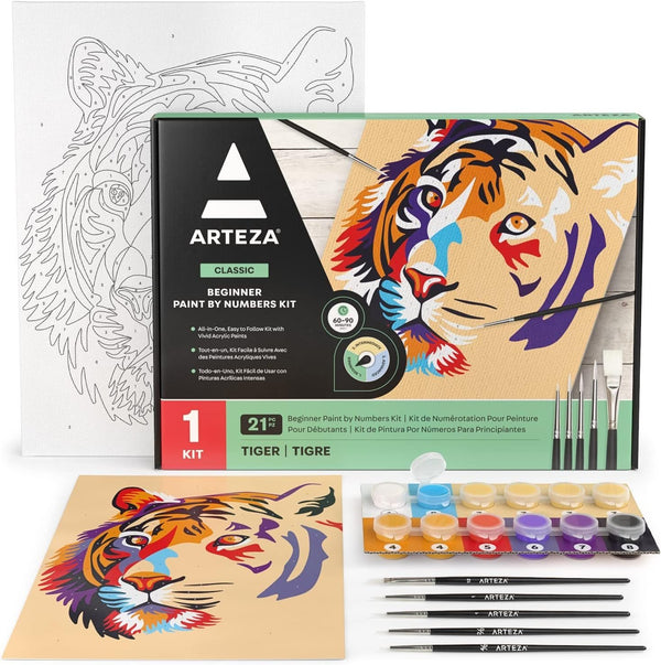 Arteza Tiger Paint by Numbers Kit | 12x16 In | 21-Piece Set