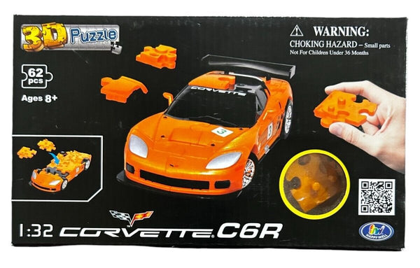Happy Well 3D Puzzle Corvette C6R Model Car | Orange | 62 Pcs
