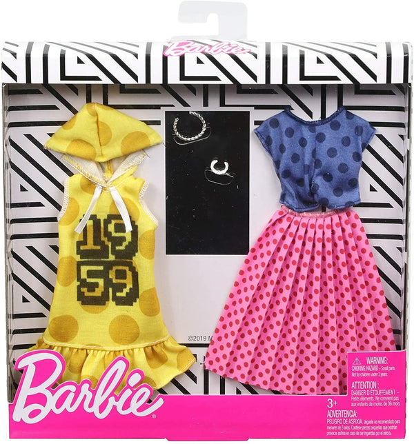 Barbie Fashion Pack – Yellow Polka Dot Hoodie Dress & 2 Complete Outfits