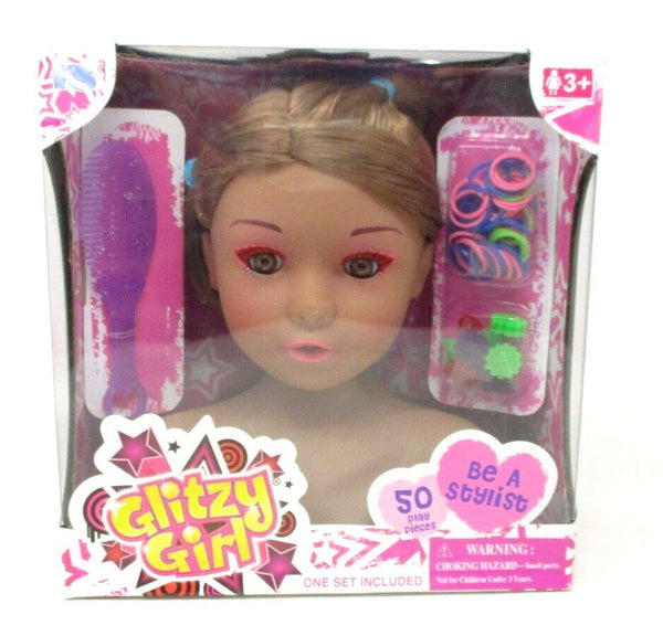 KS Toys Glitzy Girl Small Styling Head | 50-Piece Play Set