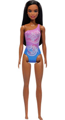 Barbie Beach Doll – Dark Brown Hair & Tropical Purple Swimsuit