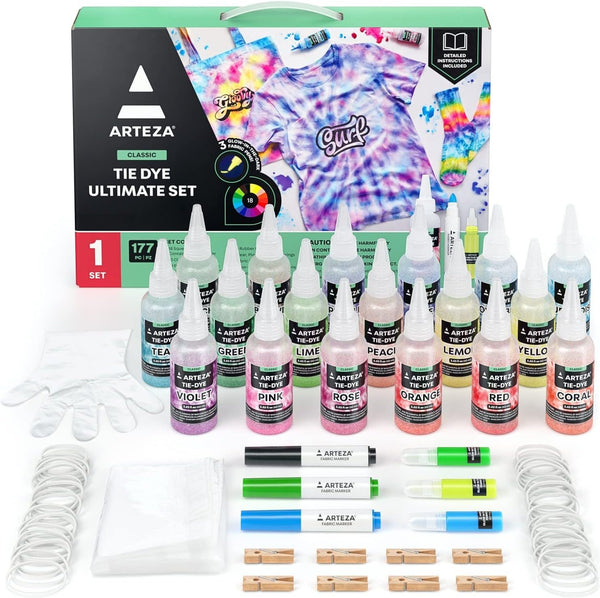 Arteza Tie Dye Kit – 177-Piece Complete Fabric Dye Set
