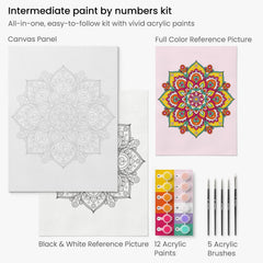 Arteza Paint by Number Kit for Adults – Mandala, 12x16 In, 21 Pieces