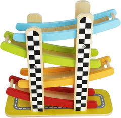 Toy Chest Wooden Race Track Ramp with 4 Mini Race Cars