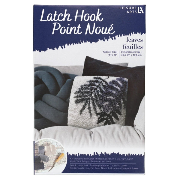 Leisure Arts Latch Hook Kit – Black & Gray Leaves, 16"