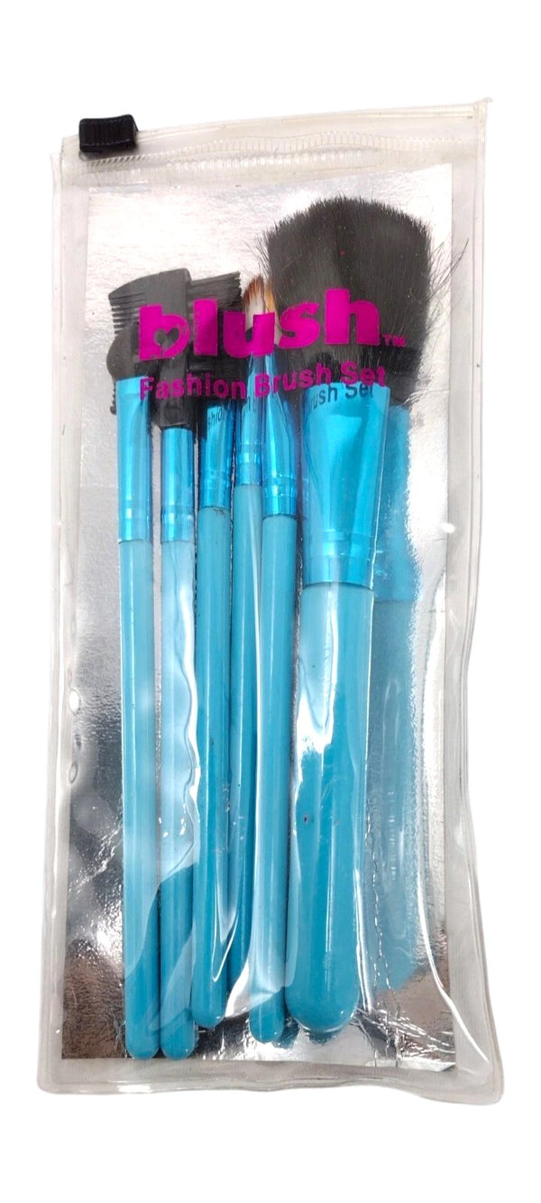 6-Piece Blush Makeup Brush Set – Blue Handle Collection