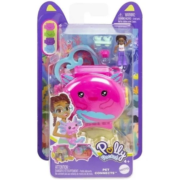 Polly Pocket Axolotl Pet Compact Playset | Collectible Mini World