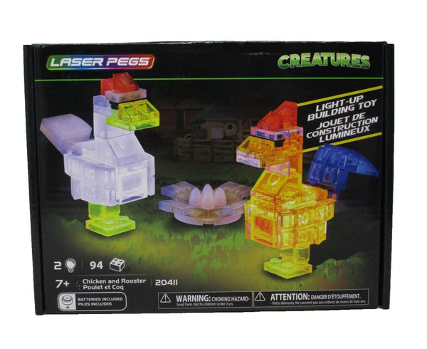 Laser Pegs Chicken & Rooster Light-Up Building Set | 94 Pieces