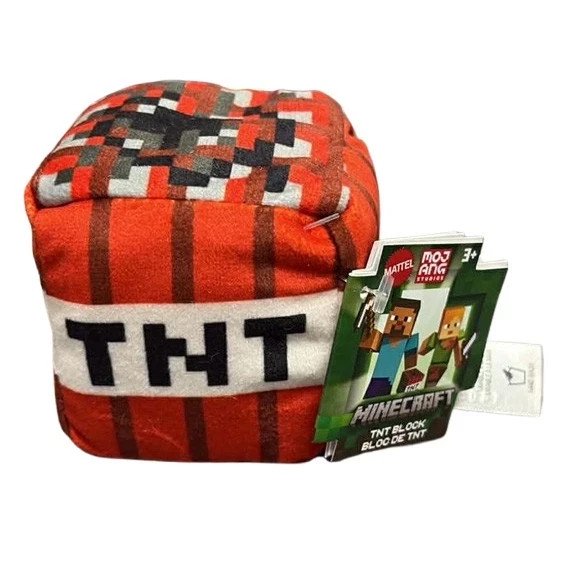 Mattel Minecraft TNT Mini Block Plush | Soft Collectible Desk Toy
