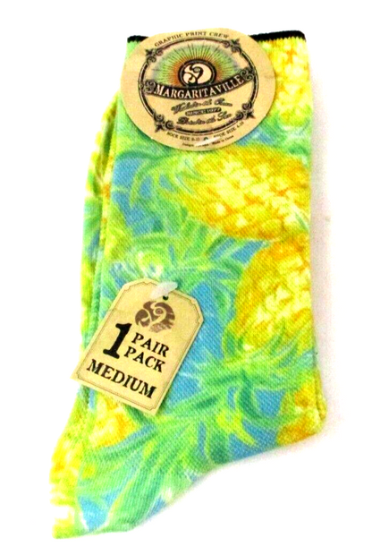 Margartitaville Graphic Print Crew Socks Pineapples