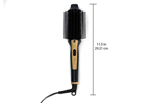 Tru Beauty 2-in-1 Hot Styling Brush, Ionic Tourmaline Barrel, 2 Heat Settings, Swivel Cord - Black/Gold