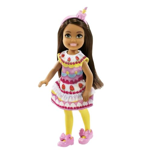 Barbie Club Chelsea Dress-Up Doll (6-inch Blonde) in Burger Costume with Pet and Accessories'