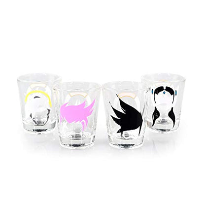 JUST FUNKY Overwatch Shot Glass Set | Includes Tracer, D.Va, Mercy, & Symmetra Characters & Overwatch Logo | Set Of 4 Glasses