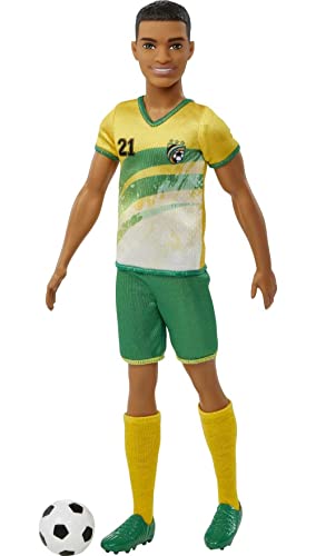 Barbie Soccer Ken Doll with Short Cropped Hair, Colorful #21 Uniform, Cleats, & Tall Socks, Soccer'
