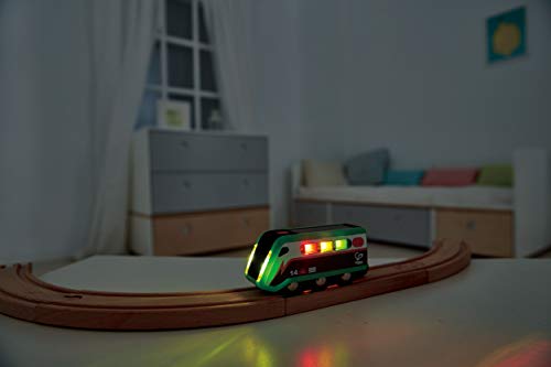 Hape Solar Powered Train | Multi-Colored Train Engine Toy, Railway Track Accessory, Solar Panel Powers Lights, Includes Electricity Level Indicator, Sustainable Play for Kids