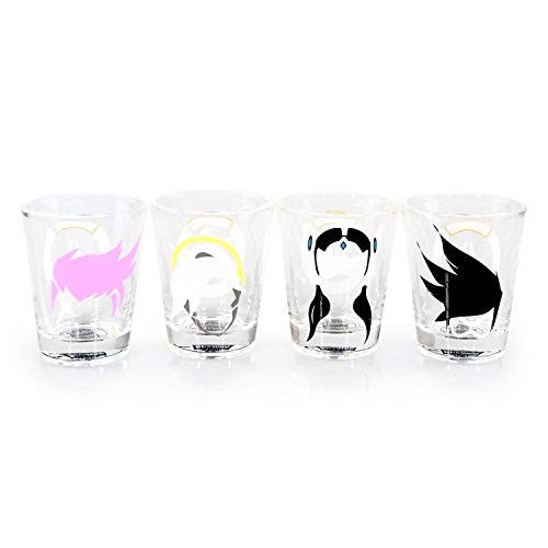 JUST FUNKY Overwatch Shot Glass Set | Includes Tracer, D.Va, Mercy, & Symmetra Characters & Overwatch Logo | Set Of 4 Glasses