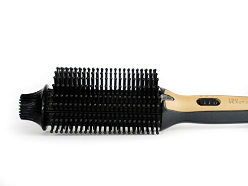 Tru Beauty 2-in-1 Hot Styling Brush, Ionic Tourmaline Barrel, 2 Heat Settings, Swivel Cord - Black/Gold