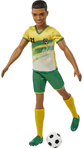 Barbie Soccer Ken Doll with Short Cropped Hair, Colorful #21 Uniform, Cleats, & Tall Socks, Soccer'