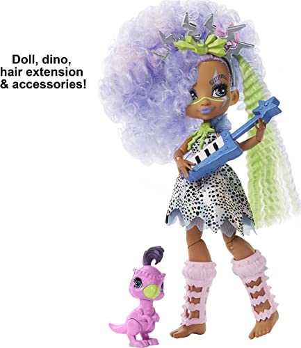 Cave Club Bashley Doll (8 – 10-inch, Lavender Hair) Poseable Prehistoric Fashion Doll with Dinosaur Pet and Accessories, Gift for 4 Year Olds and Up [Amazon Exclusive]