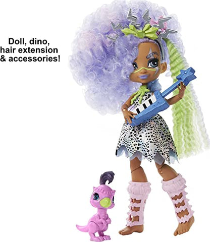 Cave Club Bashley Doll (8 – 10-inch, Lavender Hair) Poseable Prehistoric Fashion Doll with Dinosaur Pet and Accessories, Gift for 4 Year Olds and Up [Amazon Exclusive]