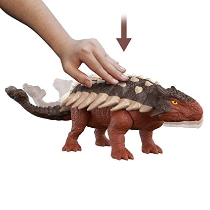 Jurassic World Dominion Roar Strikers Ankylosaurus Dinosaur Action Figure with Roaring Sound and Attack Action, Toy Gift Physical & Digital Play