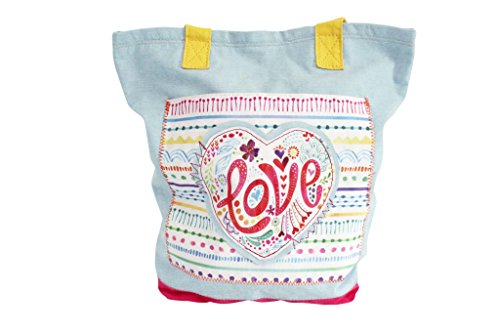Love Blue Chambray 14 x 14 Inch Shoulder Tote Bag with Magnetic Closure