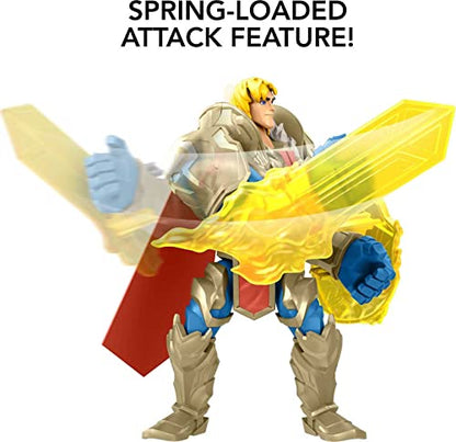 He-Man and the Masters of the Universe He-Man Action Figure in Grayskull Armor with Power Attack Move & 2 Accessories Inspired by MOTU Netflix Animated Series, 5.5-in Collectible Toy for Kids Ages 4+