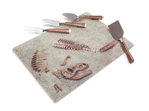 Dinosaur Dig Site Glass Platter with 4 Utensils