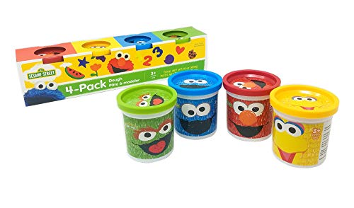 Sesame Street Modeling Play Dough | 4-Pack of 4oz Cans | Assorted Colors and Non Toxic | Elmo, Cookie Monster, Big Bird, Oscar the Grouch | For Young Children Ages 3 and Up