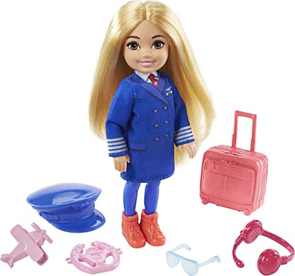 Barbie Chelsea Can Be Playset with Blonde Chelsea Pilot Doll (6-in), Luggage, Headset, Cockpit Wheel, Mini Plane, Glasses, Great Gift for Ages 3 Years Old & Up